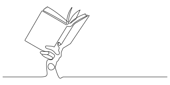 hand holding book one line continuous drawing minimalism vector