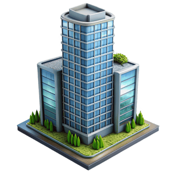 elegant contemporary Eco Friendly Skyscraper Cutout with Glass Facade exclusive png