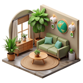 serene rustic Eco Home Interior Living Room Cutout png