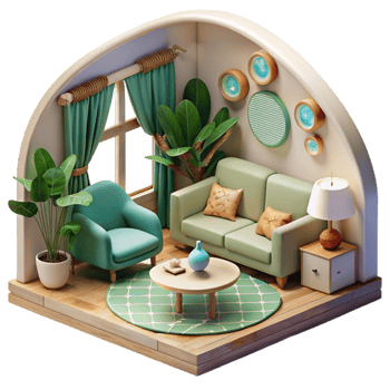 serene traditional Eco Home Interior Living Room Cutout authentic png