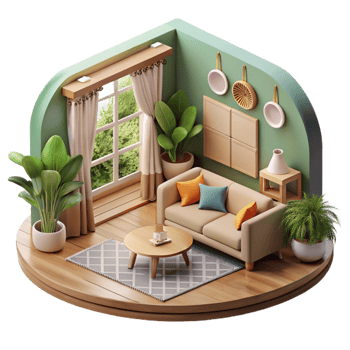 beautiful rustic Eco Home Interior Living Room Cutout genuine png
