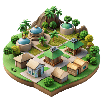 extraordinary rustic Eco Village Community Aerial View Cutout with Green Spaces original png