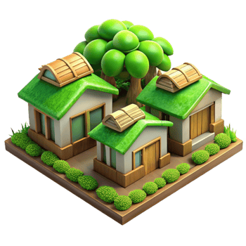 Eco Village Housing Development Isolated with Green Roofs png