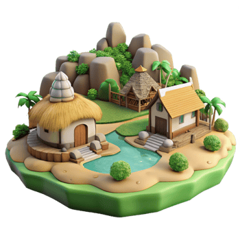 serene vintage Eco Village Landscape Panorama Transparent exclusive png