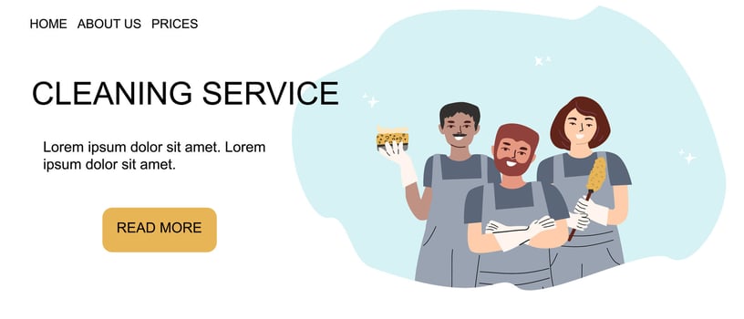 Professional cleaning service team with supplies for home and office maintenance vector