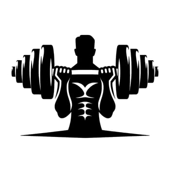 Black and White Silhouette Muscular Figure Lifting Heavy Barbell, Gym , Strength and Fitness Concept. vector