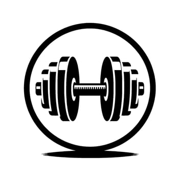 Black and White Dumbbell in a Circle. Minimalist Fitness Symbol. Weightlifting and Exercise Concept, Emblem. vector
