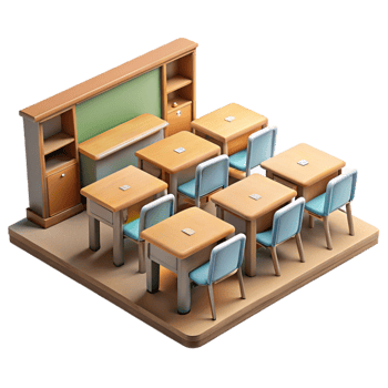 dramatic vintage Empty Classroom with Desks Transparent exclusive png