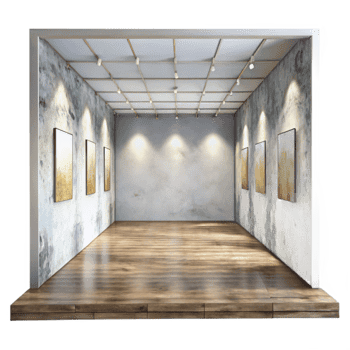vibrant artistic Empty Gallery Room White Walls Transparent Background premium png