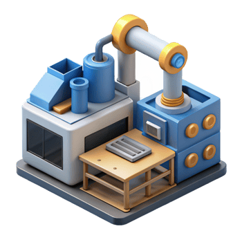 magnificent rustic Factory Automation System Isometric View Transparent Background high quality png