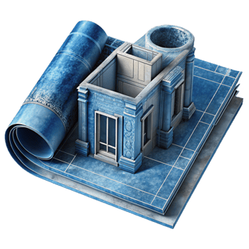 dramatic traditional Faded Blueprint Architectural Drawing Transparent Element premium png