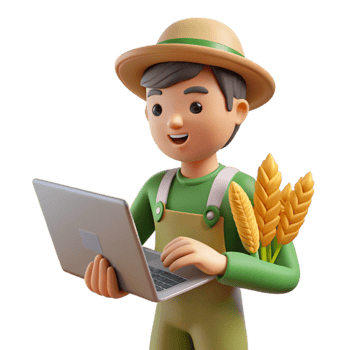 elegant minimalist Farmer Analyzing Crop Data on Tablet Transparent Background original png
