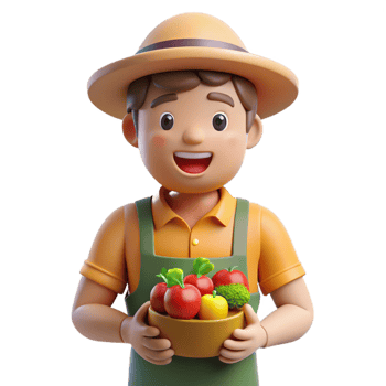 serene vintage Farmer Holding Fresh Produce Cutout Smiling Face exclusive png