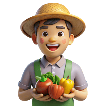 vibrant artistic Farmer Holding Fresh Produce Cutout Smiling Face original png
