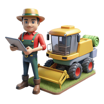 elegant vintage Farmer Operating Automated Harvesting Equipment Transparent Background detailed png