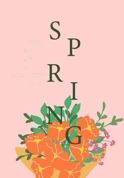 Spring bouquet with vibrant orange flowers on pastel pink background vector
