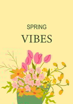 Vibrant spring tulip and wildflower bouquet on light yellow background vector