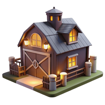 beautiful rustic Farmhouse at Night with Lights on Isolated exclusive png