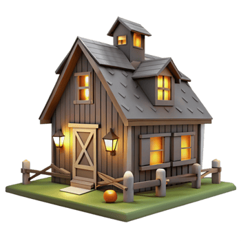 beautiful creative Farmhouse at Night with Lights on Isolated high quality png