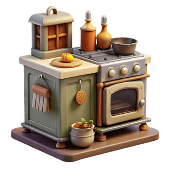 magnificent rustic Farmhouse Kitchen Isolated with Stove high resolution png