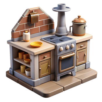 dramatic classic Farmhouse Kitchen Isolated with Stove high quality png