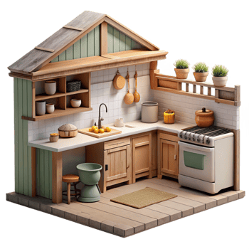 magnificent artistic Farmhouse Kitchen Transparent Background with Rustic Decor high quality png