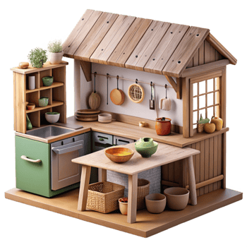 impressive rustic Farmhouse Kitchen Transparent Background with Rustic Decor detailed png