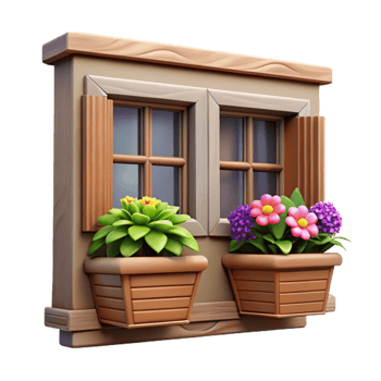 dramatic abstract Farmhouse Window Box Cutout with Flowers premium png