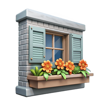 impressive traditional Farmhouse Window Box Cutout with Flowers exclusive png