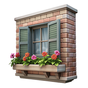 serene creative Farmhouse Window Box Cutout with Flowers professional png