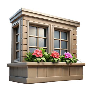 dramatic minimalist Farmhouse Window Box Cutout with Flowers png
