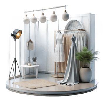 extraordinary artistic Fashion Studio with White Backdrop Transparent Background high quality png