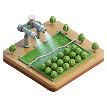 dramatic classic Field with Irrigation Sprinklers Top View Isolated premium png