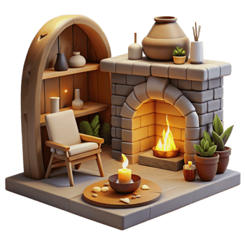 beautiful creative Fireplace Light Cozy Interior Isolated premium png