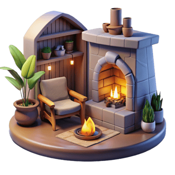 stunning rustic Fireplace Light Cozy Interior Isolated premium png