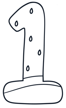 Cartoon number 1 outline design with watermelon pattern, number hand drawn. for school worksheet, card, template png