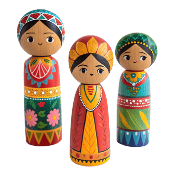 Colorful Russian nesting dolls in a row, showcasing traditional wooden craftsmanship and vibrant painted designs, representing family and culture png