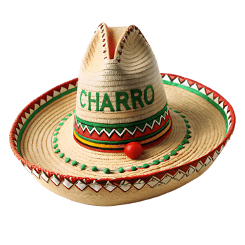 A traditional Mexican sombrero hat in yellow and brown, made of straw, isolated on a white background, perfect for summer sun protection and fashion, with a cowboy-style design png