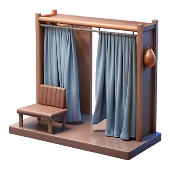 impressive vintage Fitting Room with Curtains and Bench Cutout original png