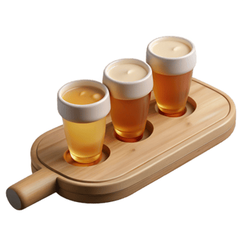 beautiful modern Flight of Beer Samples on Wooden Paddle Transparent Background detailed png