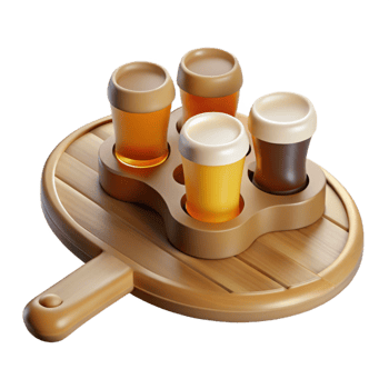 stunning classic Flight of Beer Samples on Wooden Paddle Transparent Background exclusive png