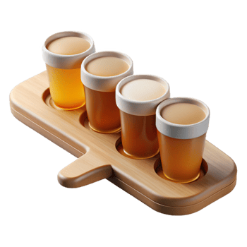 dramatic creative Flight of Beer Samples on Wooden Paddle Transparent Background premium png