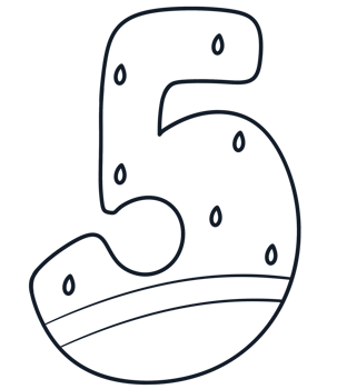 Cartoon number 5 outline design with watermelon pattern, number hand drawn. for school worksheet, card, template png
