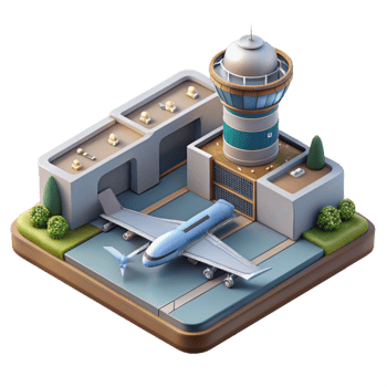 beautiful minimalist Floating Airport Concept Art Isometric View Transparent Background authentic png