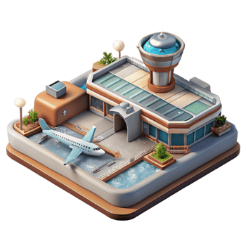 beautiful creative Floating Airport Concept Art Isometric View Transparent Background authentic png
