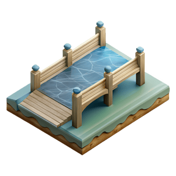 vibrant rustic Floating Bridge Section Isometric View Isolated exclusive png