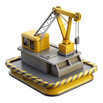 dramatic contemporary Floating Dock Crane Yellow and Grey Isolated authentic png