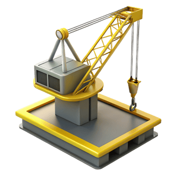 vibrant minimalist Floating Dock Crane Yellow and Grey Isolated genuine png
