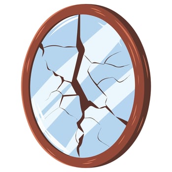 Cartoon Style Wooden Frame with Broken Mirror Cracked Glass Design vector