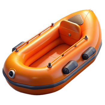 dramatic minimalist Flood Rescue Boat Inflatable Orange Transparent Background professional png